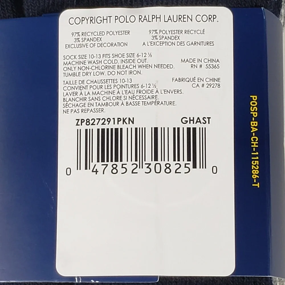 Polo‎ Ralph Lauren Mens Socks 4 Pairs Low Cut 10-13 Navy Grey ZP827291PKN New